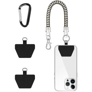 (takyu) スマホストラップ コイルストラップ ストラップホルダー 伸びる 携帯ストラップ スマホ/携帯/鍵/工具/定期/落下・盗難・紛失防止 耐久性 全機種対応 (シルバー・カラビナ付き)