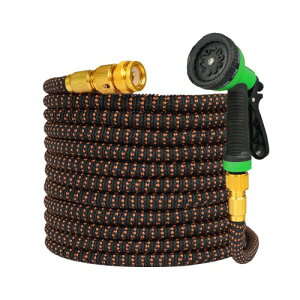 伸縮ホース 3倍拡長 10m→30m 伸びるホース 10モード散水ノズル付 軽量 耐凍結設計 洗車 ガーデニング兼用 散水 コンパクト収納 玄関・ベランダ・庭対応 大掃除 水撒き 耐破裂 ダークオレ