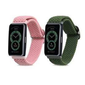 (kwmobile) 2x 交換ベルト 対応: Huawei Watch Fit mini バンド - ナイロン フィットネストラッカー 深緑色/アンティークピンク