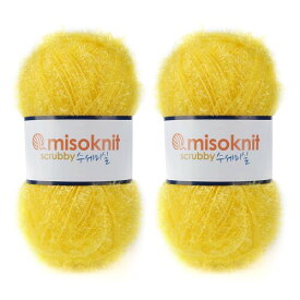 Misoknit Pastel Scrubby Yarn for dishcloths Crocheting 2 Skeins Polyester 100%, 2.8oz(80g) Each, 196 Yards per Skein (Lemon)
