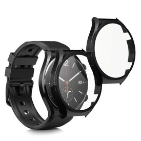 kwmobile 2x ケース 対応: Xiaomi Watch S1 カバー - フルボディ ガラス 耐衝撃 超薄型 黒色/黒色