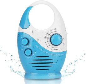 Acogedor 防水シャワーラジオ、フックデザインのポータブルAM FMラジオ、電池式ラジオ内蔵スピーカー、バスルームキッチン屋外用