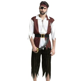 (APOSITV) 海賊 コスプレ ハロウィン メンズ 5点セット 仮装 ストライプパンツ フリーサイズ