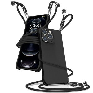 iPhone12 Pro ケース ショルダー シリコン iphone 12 Pro スマホケース アイフォン12Pro カバー 耐衝撃 肩掛け 斜めかけ 縄掛けケース 紐付き 斜めがけ 織りストラップ付き 長さ調整可能 取り外し