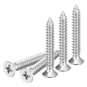 DTGN 100個 M5x35mm フラットヘッド木ねじ 304ステンレス鋼製十字頭自己攻釘 - 木工 家具に最適 - シルバー
