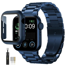 (FALSAD) 新型 Apple Watch ステンレス バンド 44mm 40mm 保護ケース付き 対応 Se/Se2/Series6/5/4 アップルウォッチ 交換バンド, iwatch メタル 金属 長さ調整器具付き メンズ レディース兼用ベ