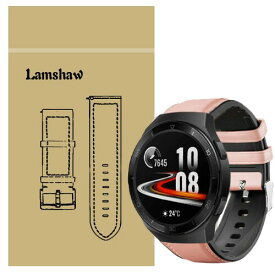(Lamshaw) for HUAWEI Watch GT2e バンド, シリコン + レザー 本革 高耐久性 交換バンド ベルト 対応 HUAWEI Watch GT2e 46mm (ピンク)