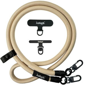 (APEGG) 携帯ストラップ スマホショルダーストラップ 首掛け・肩掛けストラップ 長さ120cm 太さ10mm 頑丈な金属パーツ 落下防止 ストラップホルダー2枚付き 全機種対応 Apricot