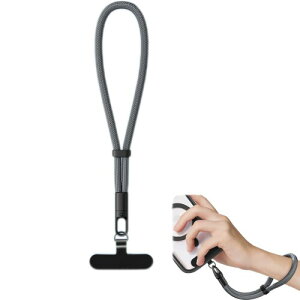 (サムコス) スマホストラップ 携帯ストラップ 手首 長さ32cm でき7mm太さ 調整可能 360°回転 落下防止 紛失防止 全機種対応 ストラップホルダー付き (ダークグレー)