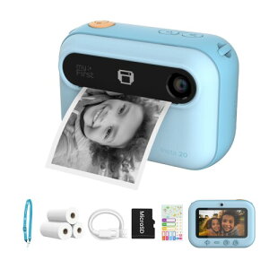 myFirst Camera Insta 20 - �C���X�^���g�v�����g�f�W�^���J���� 16MP�ʐ^�t�� 1080P�A4-12�΂̎q���ւ̒a�����v���[���g�A���B�背���Y�A����������A�}�C�N��SD�J�[�h (�u���[, �P�i)