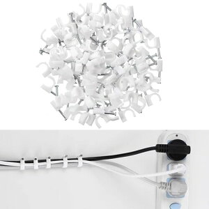 ZHEJIA ケーブルステップル 100個 6mm 配線止め コード止め ケーブルクリップ コードとめ具 釘止めタイプ フラットケーブルクリップネイル 配線収納 配線止め ケーブル固定用 ホワイト