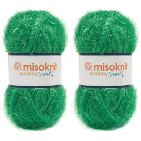 Misoknit Pastel Scrubby Yarn for dishcloths Crocheting 2 Skeins Polyester 100%, 2.8oz(80g) Each, 196 Yards per Skein (Green)