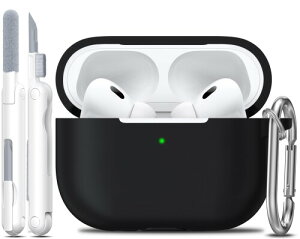 R-fun AirPods Pro ��2����/��1����P�[�X�J�o�[�A�N���[�j���O�L�b�g�ƃL�[�`�F�[���t���AApple AirPods Pro 2023/2022/2019�[�d�P�[�X�p���S�ی�V���R���P�[�X - �u���b�N