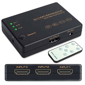 HDMI切替器 3入力1出力 HDMI2.0 HDMI セレクター 4K60Hz HDMI分配器 usb給電 4K+3D HDCP2.2対応 スプリッター 自動手動切替機能搭載 リモコン付き PS5、PS4 Pro、PS3、Xbox、Fire TV、ROKU、ラップトップ、Apple