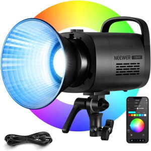 NEEWER CB100C LED ビデオライト 130W RGB撮影用ライト 2.4G/APP制御 高輝度定常光 27000lux/1m フルカラー 調光可能 2700K-6500K TLCI/CRI97+ 17種照明効果 Bowensマウント 静音 COB補助光 スタジオ/ポートレー