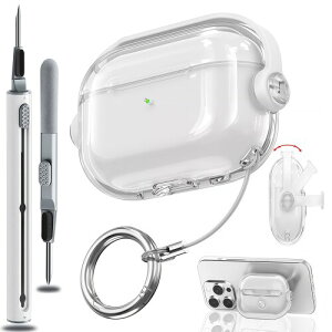 OJBSEN AirPods Pro3 �P�[�X 2025 AirPods Pro ��3���� �P�[�X ���S���b�N�t�� �����[�ۂ��� �v��3�J�o�[ �X�^���h�@�\�t�� �N���[�i�[�L�b�g�t�� �G�A�[�|�b�Y�v��3�J�o�[ ���C�����X�[�d�Ή� LED