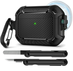 MOBOSI for AirPods Pro 3 �P�[�X�AAirPods Pro ��3����P�[�X�J�o�[�Ή� (MagSafe�Ή�) ���b�N���L�[�`�F�[�����N���[�i�[�L�b�g�t���A�t���{�f�B�ϏՌ��ی�n�[�h�V�F�� (2025)�A�u���b�N