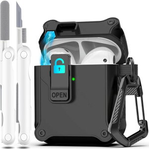 R-fun AirPods �� 2 ���� & �� 1 ���� �������S���b�N�N���b�v�t���A�n�[�h�V�F�� �t���{�f�B�ی�A�����j���p�AApple AirPods ���C�����X�[�d�P�[�X�t���A�t�����g LED �� - �u���b�N