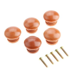 5個セット 木製 取っ手 つまみ 引き出し キャビネット タンス ノブ ナチュラル ウッド 食器棚 戸棚 丸型 家具 扉 ハンドル ネジ付き 赤褐色