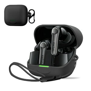 For EarFun Air Pro 4+ �p �P�[�X �J�o�[ ���C�����X �C���[�z�� �V���R�� �ی�P�[�X �i�J���r�i�t��+�X�g���b�v�t�� �j �����h�~ �L�Y�h�~ �ϏՌ� �����[�d�\ �h�� �h�o (�u���b�N)