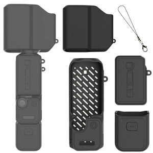 DJI Osmo Pocket 4P �Ή� �P�[�X �ی�J�o�[�V���R���P�[�X�Z�b�g �S���ʂ���ی� �h�o�A�Ϗ����A�����h�~ Pocket 4P �n���h�w���h�W���o���A�N�V�����J�����A�N�Z�T���[ (�u���b�N)