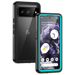Lanhiem Google Pixel 8 防水ケース 完全防水 IP68米軍規格 耐衝撃 滑り止め 防塵 防雪 ワイヤレス充電対応 水中保護カバー ブルー