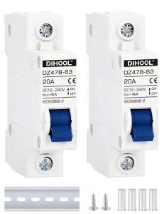 DIHOOL DC サーキットブレーカー 20A 1P DC12〜400V 2個入り直流遮断器太陽光発電設備や蓄電池設備などの直流回路専用