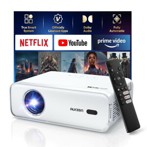 Aurzen �v���W�F�N�^�[ �ƒ�p ���^�V�䓊�e 1080P 200ANSI ���[���� ���� ������`�␳ HiFi�X�s�[�J�[ Dolby�Ή� �I�[�g�t�H�[�J�X 4k�Ή� WiFi6 �o����Bluetooth �X�}�z/PC/HDMI/Switch/PS5�Ή� 2�N�ۏ�