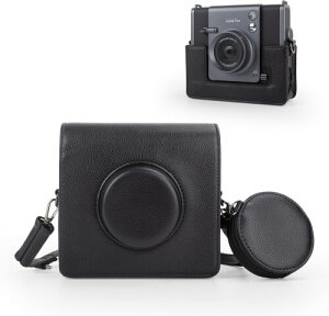 kinokoo instax wide evo �P�[�X Fuji�`�F�Lwide evo �J�����ی�o�b�O �x�m���C�hEVO PU���U�[�J�o�� ���߉\�ȃV�����_�[�X�g���b�v&���[�|�P�b�g�t���i�u���b�N�j