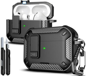 R-fun AirPods Pro 3�p�P�[�X�i�N���[�j���O�L�b�g�t���j�A�J�[�{���t�@�C�o�[���~���^���[�����h�~�I�[�g�|�b�v�A�b�v�J�o�[�A�J���r�i�t�b�N�t���}�O�l�b�g�x�[�X�AAirPods Pro 3�Ή��A�u