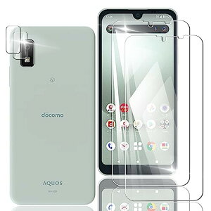 AQUOS Wish/AQUOS Wish2/AQUOS Wish3 用の フィルム+ AQUOS Wish3 用の レンズフィルム 表面硬度 9H3D Touch対応(SHG06 A104SH A204SH SH-M20 SH-51C SH-53D A302SH)用の ガラスフィルム 耐衝撃 保護フィルム 飛散防止