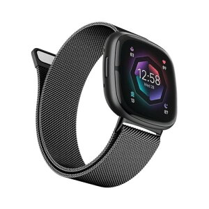 (ACESTAR) �R���p�`�u�� Fitbit Versa 4/Fitbit Versa 3/Sense 2/Sense �����X�e�����X�| ���b�V���X�g���b�v �}�O�l�b�g�� �~���l�[�[���[�v �o���h �j�����p-Black