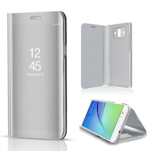 Huawei Mate10 �P�[�X, Translucent Window View Flip Wallet Stand �J�o�[, Shiny Plating Make Up Mirror, TAITOU Smart Sleep/Awake Hard �P�[�X For Huawei Mate 10, Scan QR Package Code, Silver
