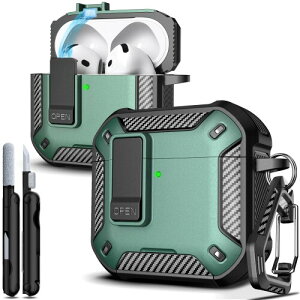 R-fun AirPods 4�p�P�[�X�i�N���[�j���O�L�b�g�t���j�A�J�[�{���t�@�C�o�[�f�� �~���^���[�����h�~ �����|�b�v�A�b�v�J�o�[�A�d�b�X�^���h�A�J���r�i�t�b�N�t���}�O�l�b�g�x�[�X�AAirPods