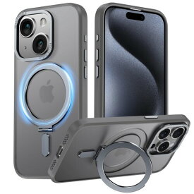 iPhone 15 適用 ケース MagSafe対応 隠し収納式 多機能一体スタンド アイフォン15 カバー OURJOY スマホケース マット感 半透明 米軍規格 耐衝撃 カメラレンズ保護 あいほん15 ワイアレス充電 ス