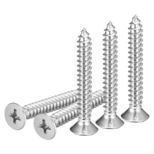 DTGN 100個 #10x1-3/8" フラットヘッド木ねじ 304ステンレス鋼十字頭自己攻釘 - 木工 家具に最適 - シルバー