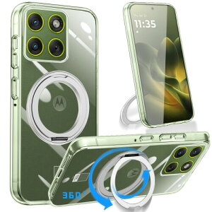 Loodoomo Motorola Edge 70 5G/Moto X70 Air 5G �p�� �P�[�X �N���A �����O�c�����p�x �X�}�z�P�[�X �J�o�[ �S���� TPU �ϏՌ� �X�^���h�@�\�t�� �����{�^�� �ԍڃz���_�[(�N���A)