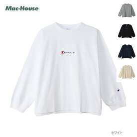 [今だけ全品5％OFFクーポン！4/1 9:59まで]チャンピオン Champion 長袖Tシャツ ロンT レディース 綿100％ ウォッシュ加工 COTTON USA コットンUSA トップス 両脇スリット仕様 刺繍 丸首 クルーネック カットソー