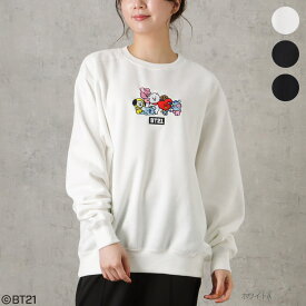 [23日20時～★全品最大20％OFFクーポン]【アクリルチャーム付き】ビーティーイシビル BT21 トレーナー スウェット 裏起毛 レディース 暖かい トップス キャラクター 刺繍 バックプリント クルーネック プルオーバー