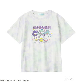 [25日限定P2倍★全品最大20％OFFクーポン]サンリオキャラクターズ はぴだんぶい 半袖Tシャツ 綿100% キッズ 子供服 女の子 ガールズ トップス タイダイ柄 プリント ロゴ キャラクター クルーネック カットソー