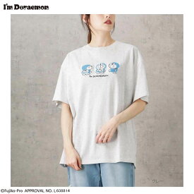 アイムドラえもん I'm Doraemon 半袖Tシャツ 5分袖 レディース 綿100% コットン サガラ刺繍 ロゴ トップス キャラクター サイドスリット ゆったり クルーネック カットソー [選べる福袋対象]