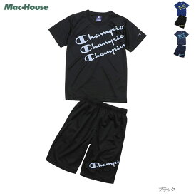 チャンピオンChampion 半袖Tシャツ ショートパンツ セットアップ 2点セット キッズ 子供服 男の子 ボーイズ トップス セットアイテム ウエストゴム 吸水 速乾 メッシュ プリント ロゴ ハーフパンツ 膝丈 膝上丈