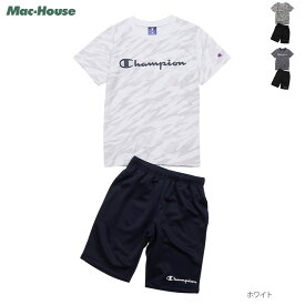 チャンピオンChampion 半袖Tシャツ ショートパンツ セットアップ 2点セット キッズ 子供服 男の子 ボーイズ トップス セットアイテム ウエストゴム 総柄 ゼブラ柄 プリント ロゴ ハーフパンツ 膝丈 膝上丈