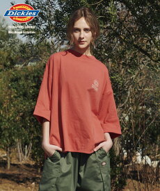 [全品対象★最大20％OFFクーポン4/23まで]ディッキーズ Dickies 半袖Tシャツ 綿100％ コットン レディース ビッグシルエット ゆったり ラウンドヘム 前後差ヘム 袖ロールアップ トップス ロゴ刺繍 スマイル フラワー クルーネック カットソー