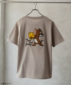 トムとジェリー Tom and Jerry 半袖Tシャツ メンズ ワイドシルエット ゆったり トップス サガラ刺繍 ロゴ刺繍 キャラクター クルーネック カットソー