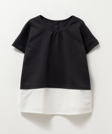 [特別価格★更に最大600円OFFクーポン]半袖Tシャツ チュニック ポンチ素材 キッズ 子供服 女の子 ガールズ トップス 2WAY フェイクレイヤード サイドスリット ボタン カットソー