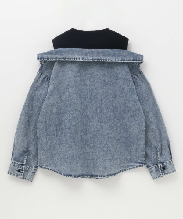今だけ 選べる4種クーポン リッチミックス RICH MIX シャツ 長袖 フェイクレイヤード キッズ 子供服 女の子 ガールズ トップス 肩出し ネームタグ デニム チェック柄 ロゴ刺繍 カジュアルシャツ Mac-House店