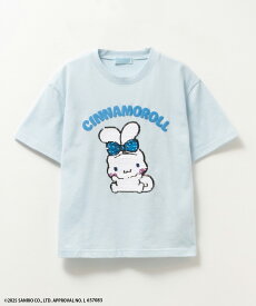 [今だけ！最大10％OFFクーポン]サンリオキャラクターズ シナモロール Tシャツ 子供服 女の子 キッズ 半袖 綿混 ガールズ トップス キャラクター スパンコール ネームタグ クルーネック カットソー