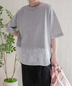 ハッシュアッシュ HusHusH Tシャツ レディース 半袖 5分袖 フェイクレイヤード レース 大きめ ゆったり トップス 白 黒 クルーネック カットソー [選べる福袋対象]