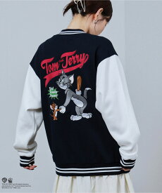 [特別価格★更に最大500円OFFクーポン]トムとジェリー Tom and Jerry 裏起毛 スタジャン メンズ 暖かい あったか アウター トムとジェリー キャラクター 刺繍 黒 アウター ユニセックス レディース